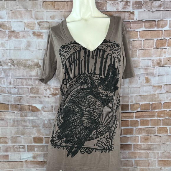 Affliction Women’s Graphic Short Sleeve V-Neck T-Shirt -NWT - Size: Large - Picture 1 of 10